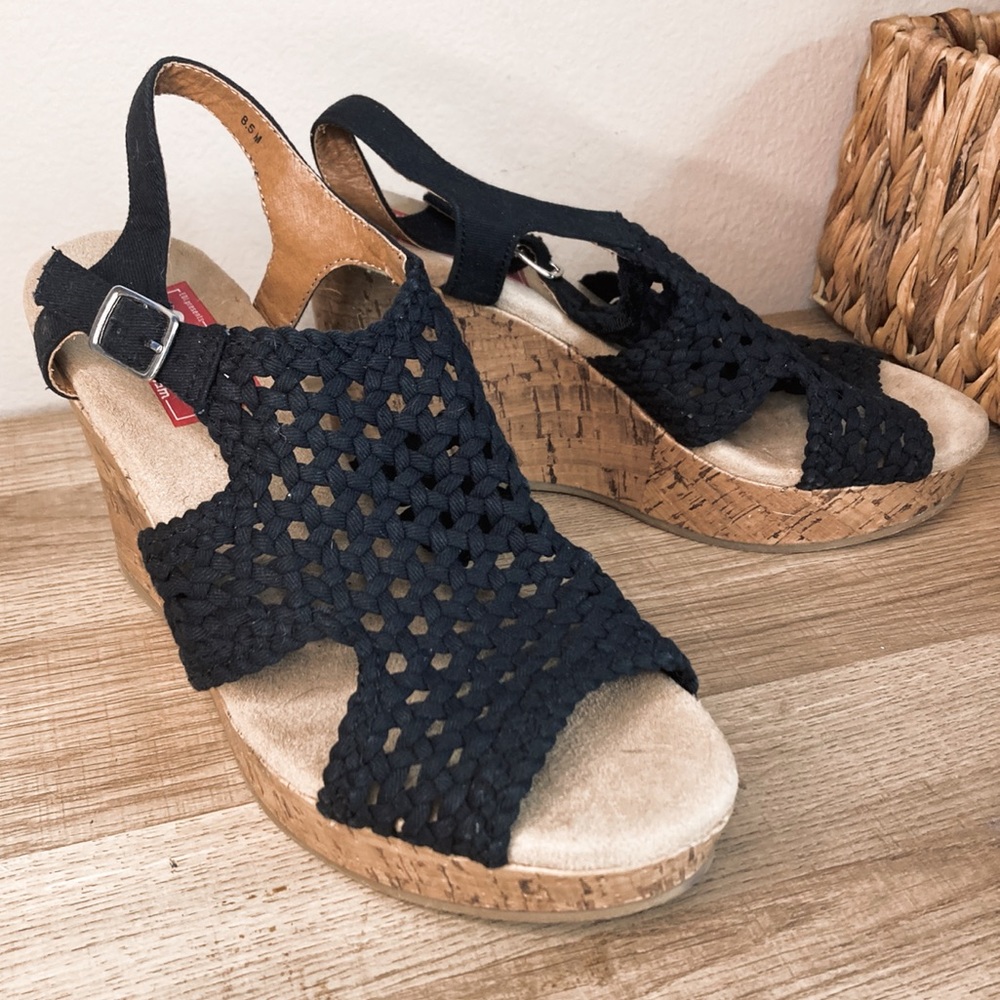 Size 8.5 Black with Cork wedge heel